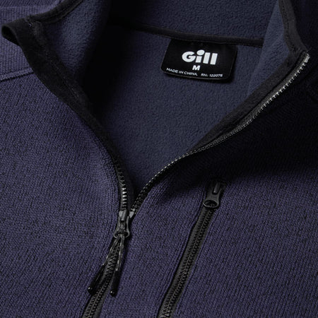 Detalje af lynlåsen på Gill navy fleecejakke