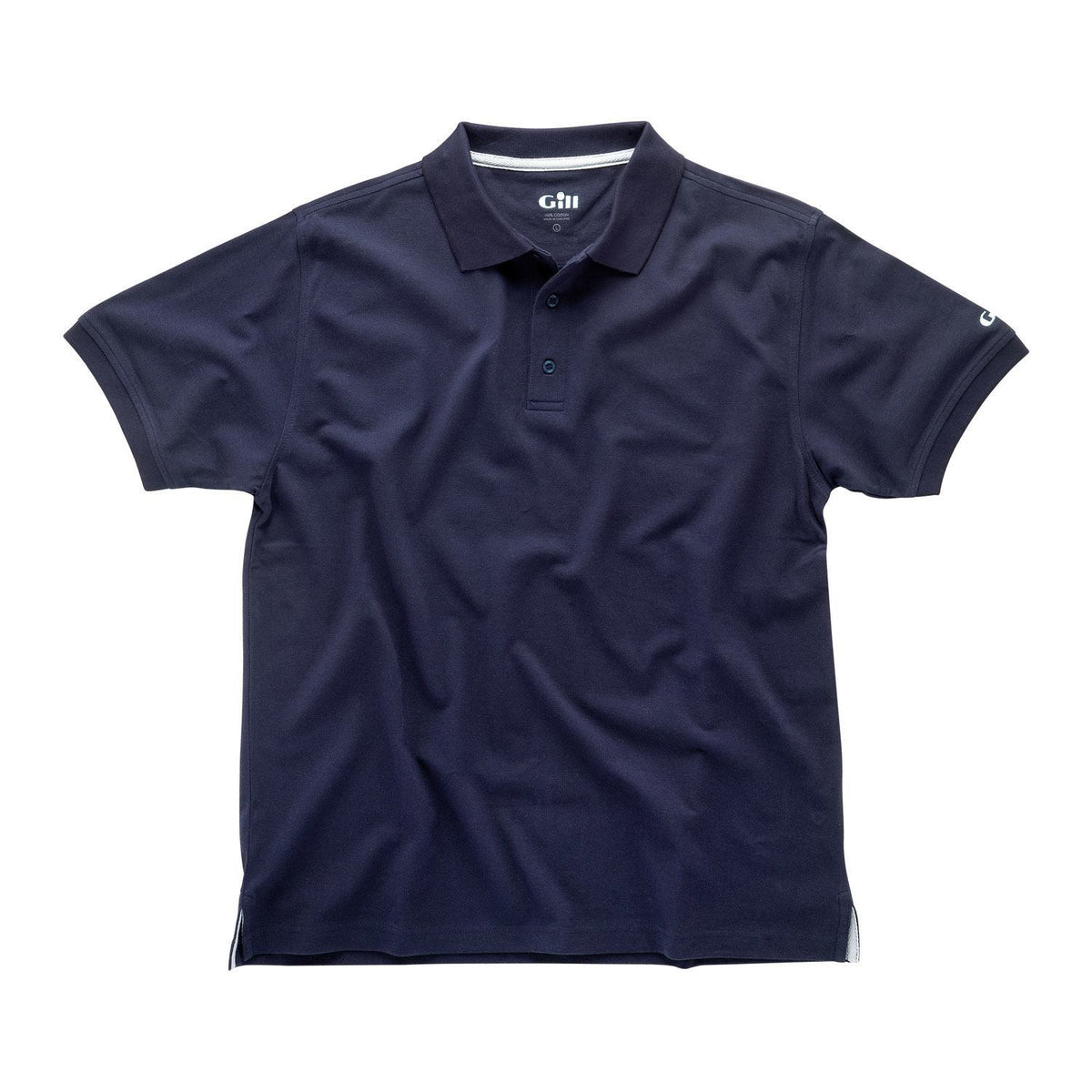 Gill E015 polo shirt i navy, set forfra på hvid baggrund.