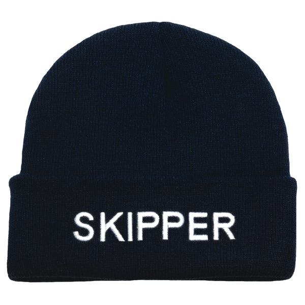 SeaTec skipper hue i blå akryl, set forfra på hvid baggrund.