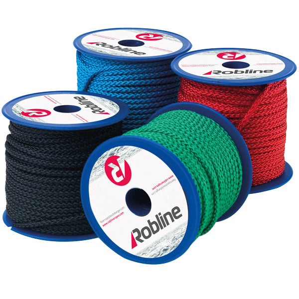 Robline Mini Polyester 3mm flagline i rød farve pakket i en boks på 20 meter