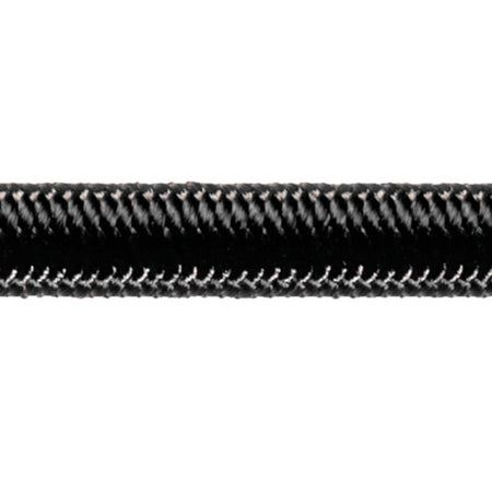 Robline elastik snor 6mm sort, præsenteret liggende på en hvid baggrund.