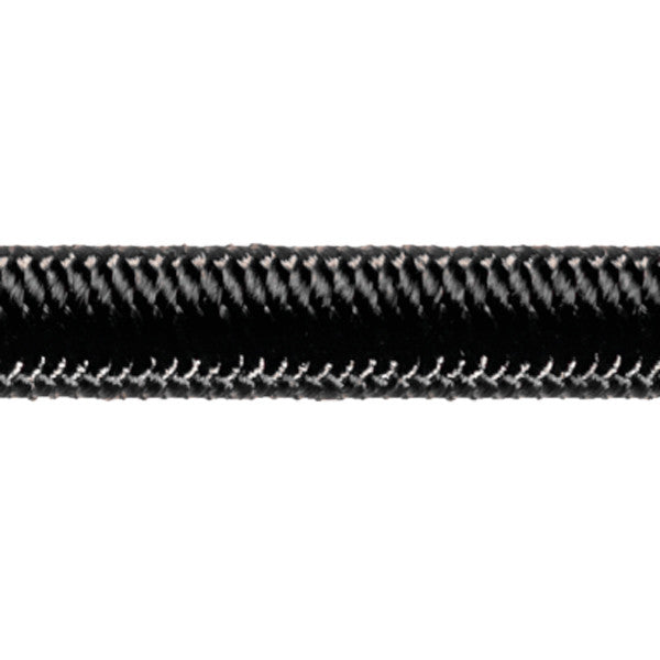 Robline elastik snor i sort 10 mm, 1 meter lang, liggende på en hvid baggrund.