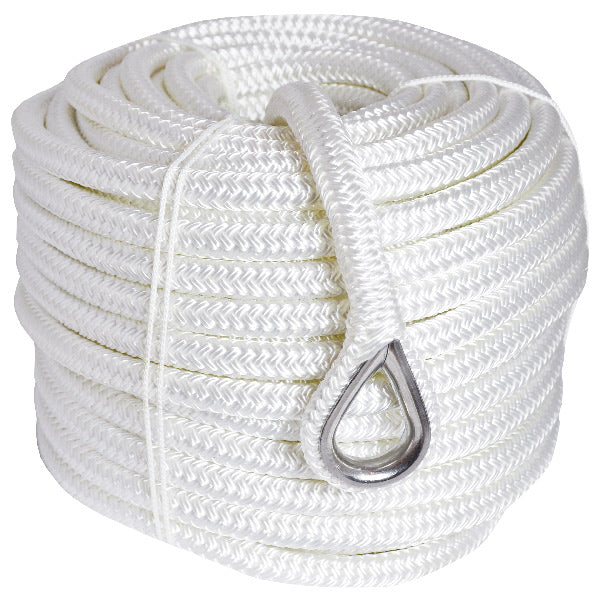 1852 ankertov i hvid polyester med RF kovs, flettet og 40 meter lang