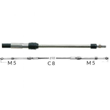 Ultraflex kontrolkabel C8 set fra siden med bådmiljø i baggrunden