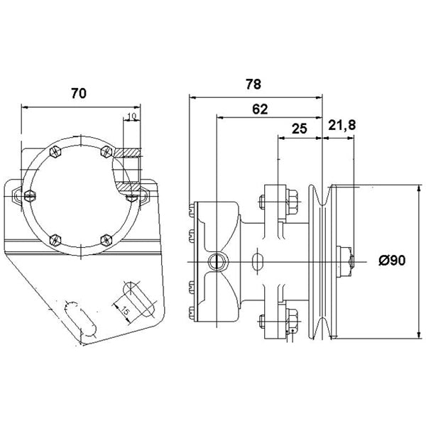 Bagview af SeaTec pumpe med detaljeret flange- og tilslutningsdesign.