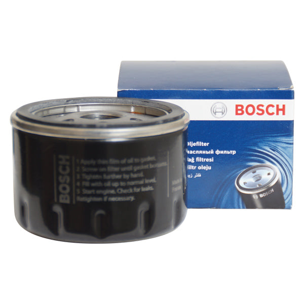 Bosch oliefilter P3141 til Volvo, set fra siden med detaljer