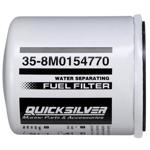 Quicksilver 8M0154770 brændstoffilter set fra siden med vandseparator.
