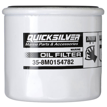Quicksilver oliefilter med 20-mikron filtrering, set fra siden