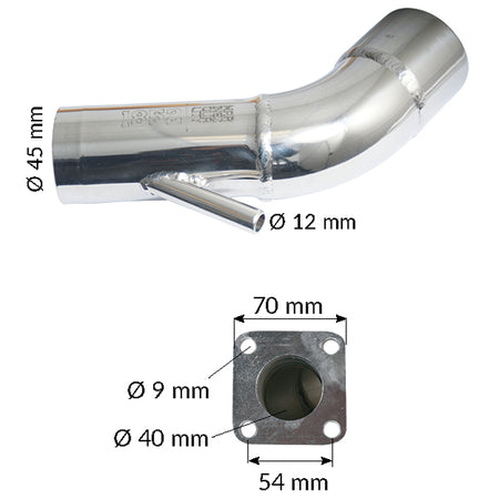 1852 udstødningsbøjning med 180 mm dimension, set ovenfra