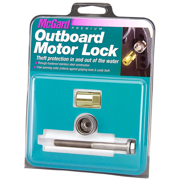 McGard lås til bådmotor, set i detaljeret vinkel.