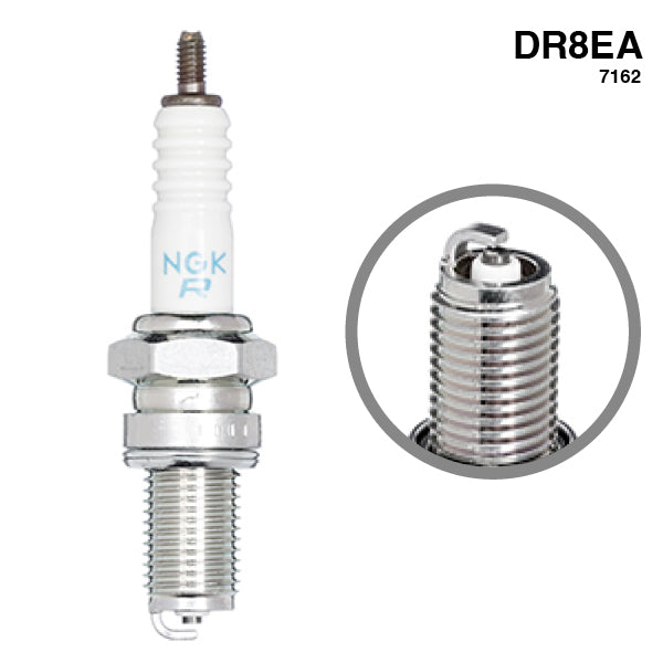 NGK tændrør dr8ea 7162 set fra siden med detaljeret design.