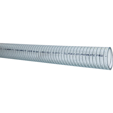 Klar slange med stålspiral fra SeaTec på rulle, 30 meter, i PVC materialet.