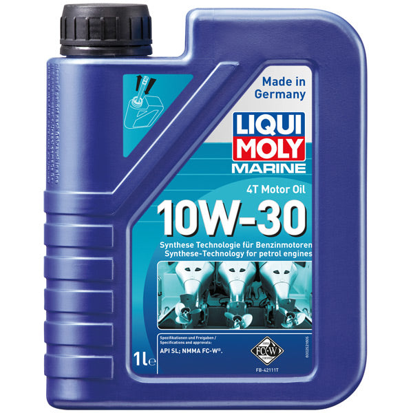 Visning af Liqui Moly 4T motorolie med specifikationer på etiketten