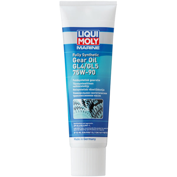 Liqui Moly marine gearolie 75W-90 i 250ml flaske, set fra siden