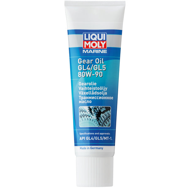Liqui Moly marine gearolie GL4/GL5 80w-90 i flaske på hvid baggrund