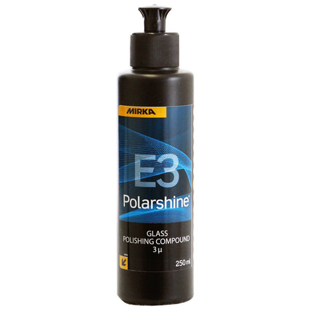 Mirka Polarshine E3 glas compound i 250 ml flaske, set forfra