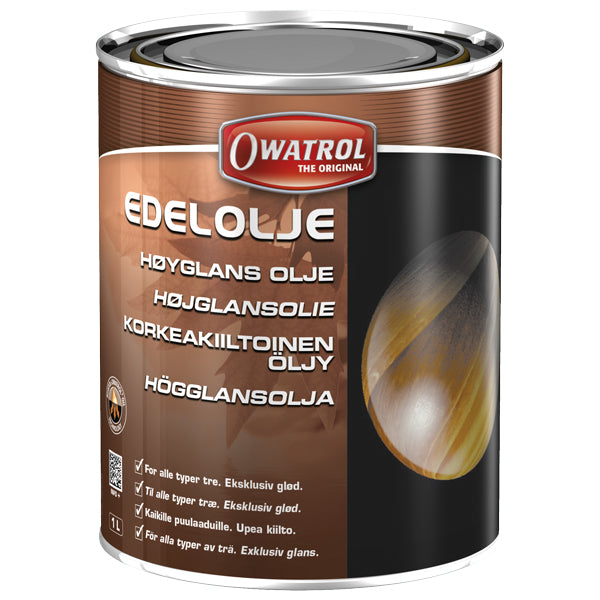 Owatrol ædelolie 0,5L i højglans emballage på hvid baggrund