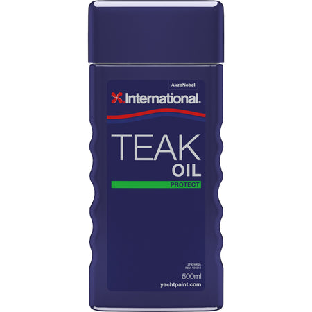 International Teak Oil 0,5L flaske med etikett, klar til brug til bådpleje