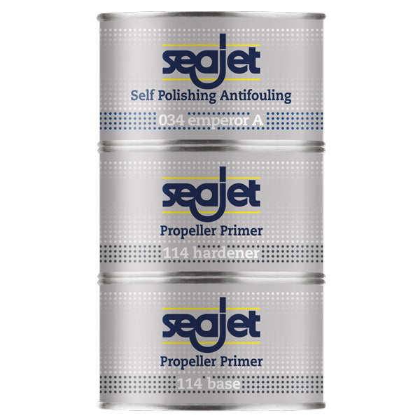 SeaJet, SeaTec, Seajet Triple-pack for propeller 0,5L i hvid farve, præsenteret på hvid baggrund.