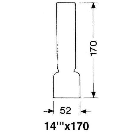 DHR lampeglas til olielamper, 14'' x 170mm, Ø 52,0 mm, set forfra.
