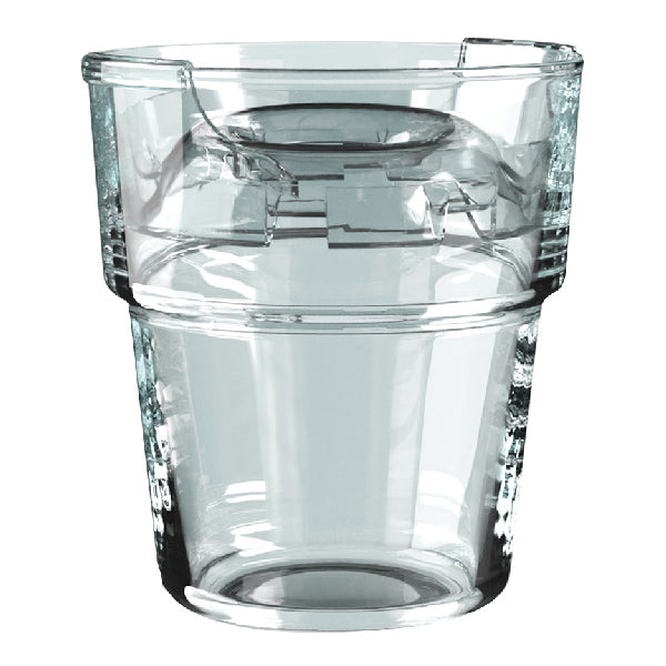 Drinksaver drikkeglas med låg set fra siden