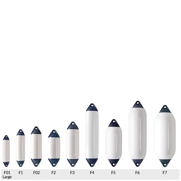 Polyform F2 fender set fra siden, fremhæver den robuste konstruktion.