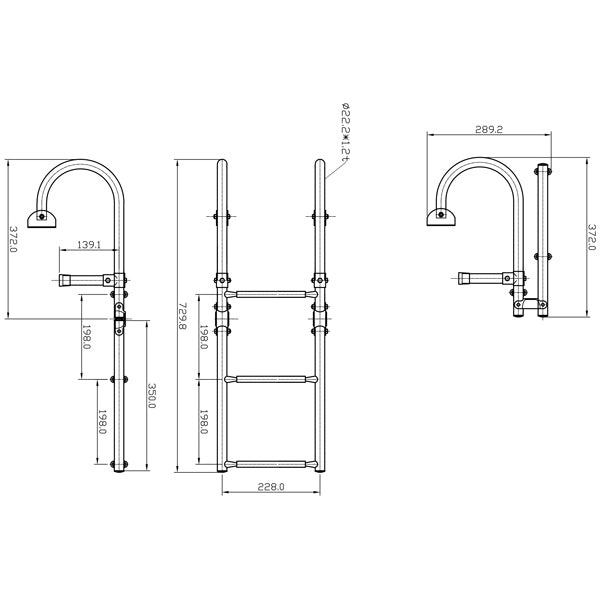 1852 badestige set fra siden, der viser snekken og trin