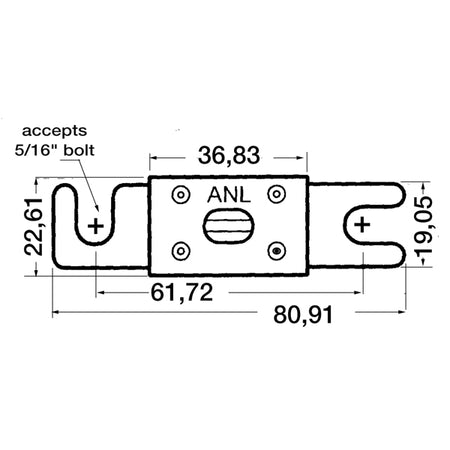 Monteret i et panel, SeaTec sikring 150 Amp ANL i brug på båd.