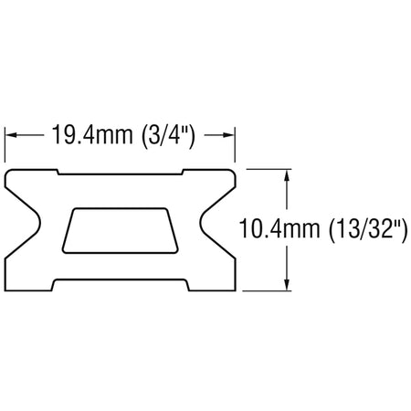 Ronstan skødeskinne 19mm set bagfra, illustrerende krogens funktion