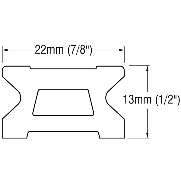 Ronstan skødeskinne 22mm med line ført gennem skinne