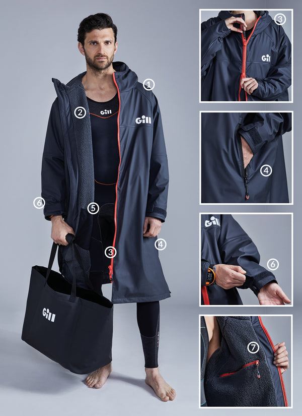 Person i Gill Aqua Parka i let regnvejr på kaj