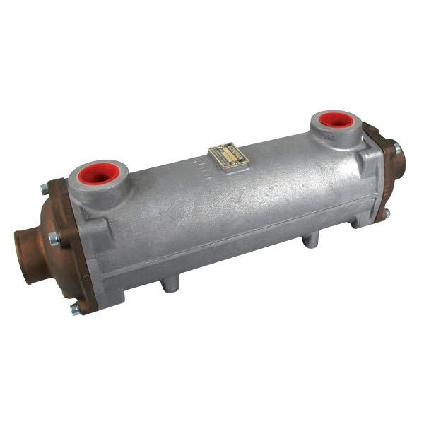Bowman oliekøler set forfra med tilslutninger i 1 1/4" BSP