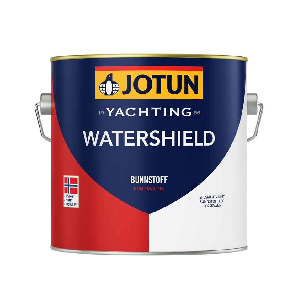 Jotun Watershield primer i sort 2,5L med et klart etikettebillede.